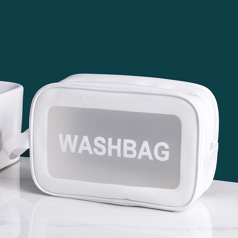 กระเป๋าใส่เครื่องสำอาง กระเป๋าแบบพกพา โปร่งใสกันน้ำ สีขาว