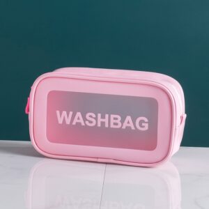 กระเป๋าใส่เครื่องสำอาง กระเป๋าแบบพกพา โปร่งใสกันน้ำ สีชมพู