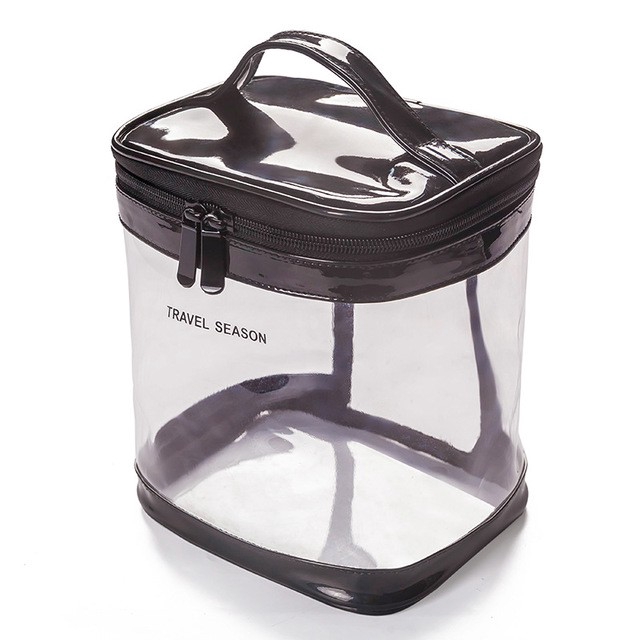 กระเป๋าใส่เครื่องสําอาง ทรงถัง ความจุขนาดใหญ่ สีดำ