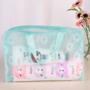 กระเป๋าเครื่องสำอาง สีเขียวมิ้นท์/ลายดอก มีซิป ผ้าไนลอน กันน้ำ กระเป๋าอเนกประสงค์