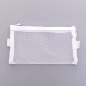 กระเป๋าเครื่องสําอาง ผ้าตาข่าย มีซิป โปร่งแสง แบบพกพา สีขาว