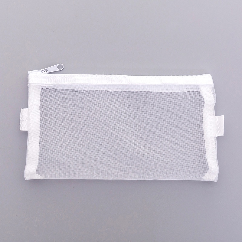 กระเป๋าเครื่องสําอาง ผ้าตาข่าย มีซิป โปร่งแสง แบบพกพา สีขาว