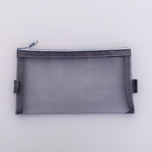 กระเป๋าเครื่องสําอาง ผ้าตาข่าย มีซิป โปร่งแสง แบบพกพา สีเทา