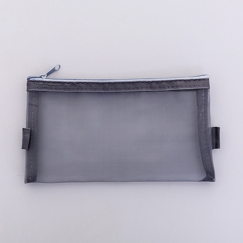 กระเป๋าเครื่องสําอาง ผ้าตาข่าย มีซิป โปร่งแสง แบบพกพา สีเทา