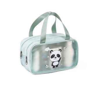 กระเป๋าถือ กระเป๋าเครื่องสําอาง แบบพกพา สําหรับเดินทาง ลายน้องหมีแพนด้า สีเขียว