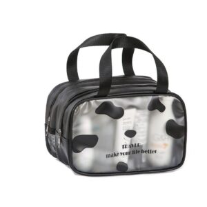 กระเป๋าถือ กระเป๋าเครื่องสําอาง แบบพกพา สําหรับเดินทาง ลายน้องวัว สีดำ