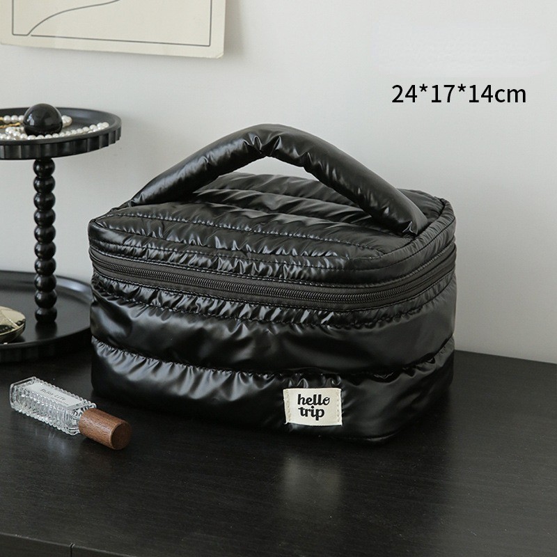 พร้อมส่ง กระเป๋าเครื่องสำอาง Hello Trip อเนกประสงค์ ความจุขนาดใหญ่ กันน้ำ 1/ชิ้น สีดำ