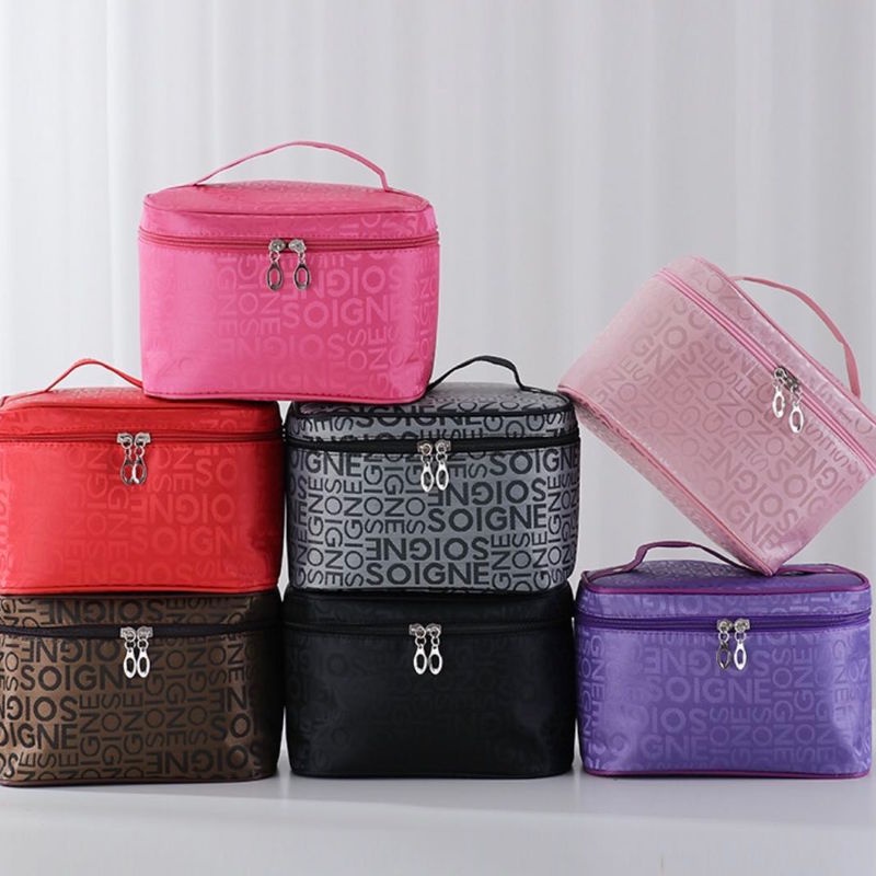 กระเป๋าใส่เครื่องสำอาง ใส่อุปกรณ์แต่งหน้าของจุกจิกสไตล์เกาหลี ขนาดพกพา คละสี คละลาย 7/ใบ